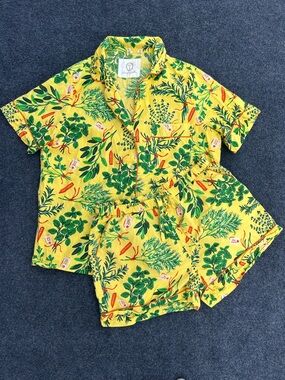 Printfresh Yellow Botanical Short Pajama Set in Herb Garden Small